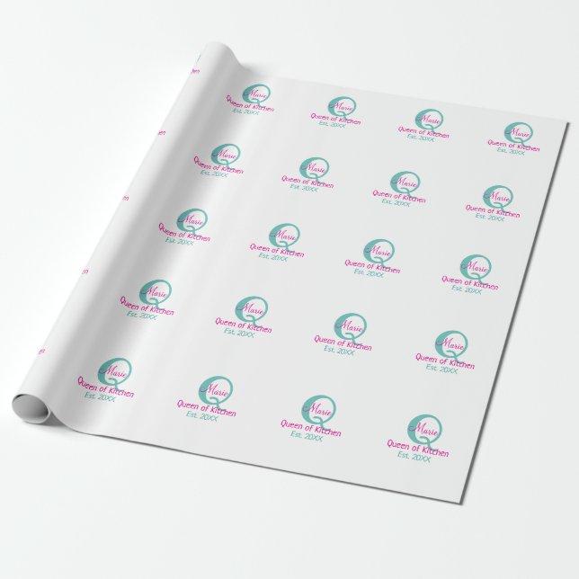 Königin der Küche monogramm grün rosa einfache min Geschenkpapier (Ungerollt)