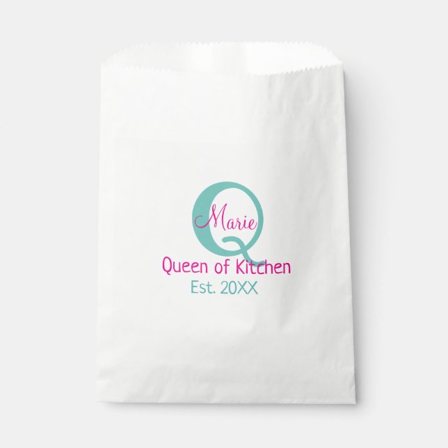 Königin der Küche monogramm grün rosa einfache min Geschenktütchen (Vorderseite)