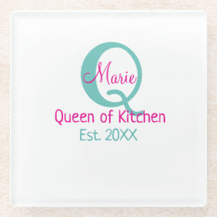 Königin der Küche monogramm grün rosa einfache min Glasuntersetzer