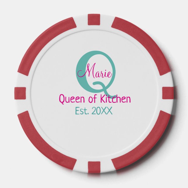Königin der Küche monogramm grün rosa einfache min Pokerchips (Vorderseite)