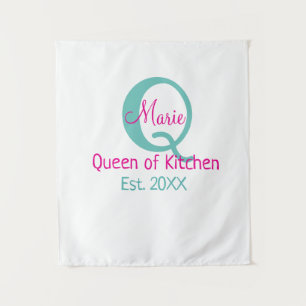 Königin der Küche monogramm grün rosa einfache min Wandteppich