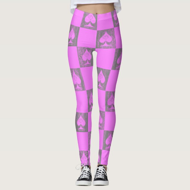 Königin der Spades Leggings Pink Fade Schachbretts (Vorderseite)