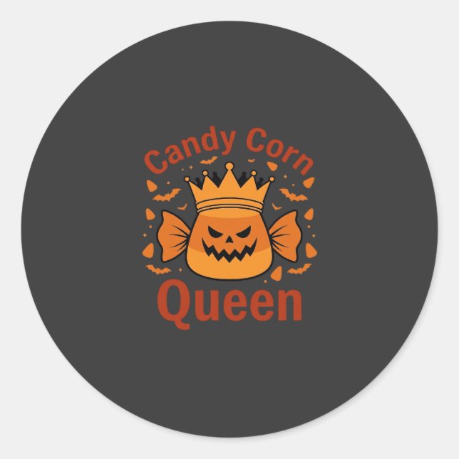 Königin des Candy Corn Halloween-Krone Fledermäuse Runder Aufkleber (Vorderseite)