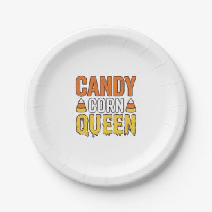 Königin des Candy Corn Vintage Halloween T-Shirt D Pappteller