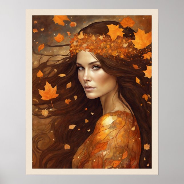 Königin des Herbstwaldes Frau Art Nuevo Print 2b Poster (Vorne)
