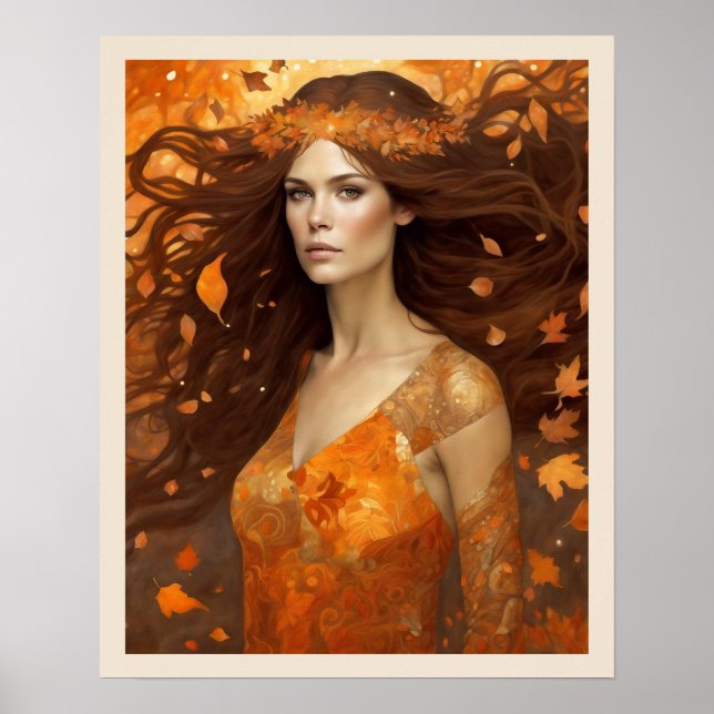 Königin des Herbstwaldes Frau Art Nuevo Print Poster (Vorne)