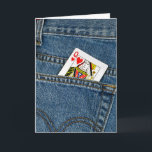 Königin des Herz-Geburtstages Karte<br><div class="desc">Königin der Spielkarte der Herzen in einer blauen Baumwollstofftasche.</div>