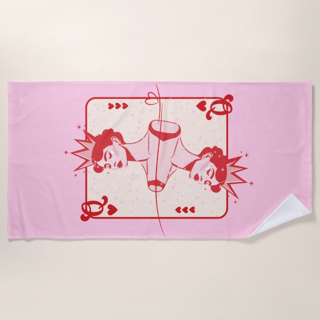 Königin des Herzens Rot und Rosa Strandtuch (Vorderseite)