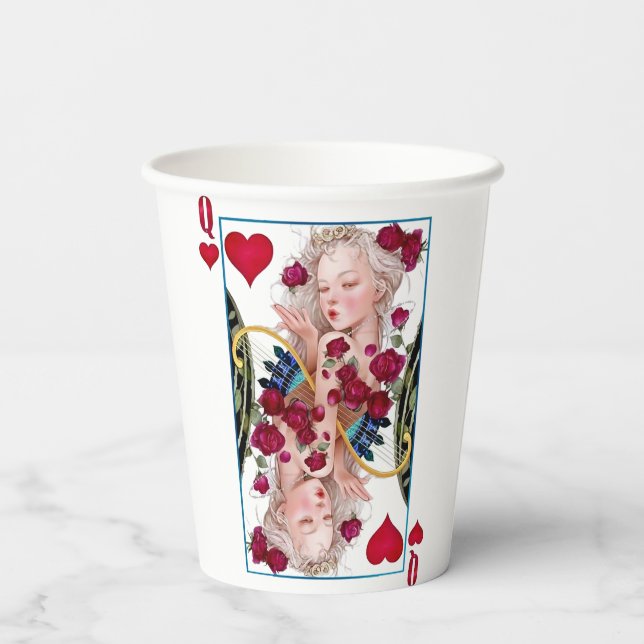 Königin des Herzens, überspannte Grafik, Spielkart Pappbecher (Rückseite)