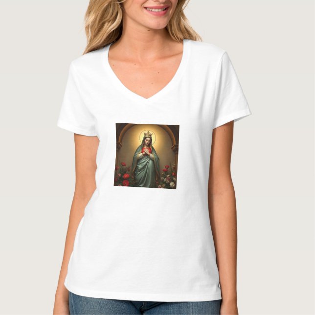 Königin-des-Himmels-Katholische-Frauen-V-Ausschnit T-Shirt (Vorderseite)