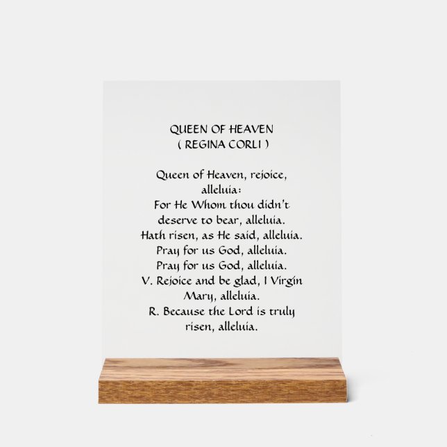 Königin des Himmels (Regina Coeli) Gebet Acrylschild (Vorderseite)