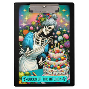 Königin des Küchen-Tarots Skelett-Bäcker-Gotik Klemmbrett