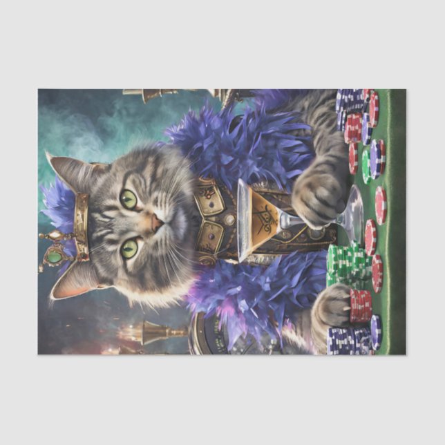 Königin des Tisches, Katze spielt Karten Seidenpapier (Vorderseite)