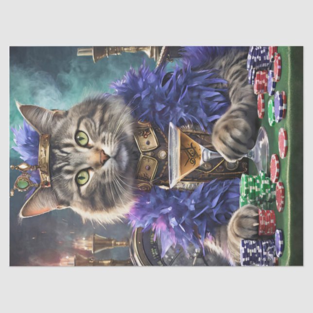 Königin des Tisches, Katze spielt Karten Seidenpapier (Vorderseite)