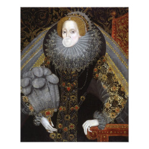 Königin Elisabeth I. bläst einen weißen Kaugummi Fotodruck
