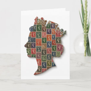 Königin Elisabeth II Briefmarken-Mosaik-Silhouette Karte