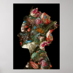 Königin Elisabeth II Silhouette Blumen Groß Poster