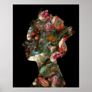 Königin Elisabeth II Silhouette Blumen Mittel Poster