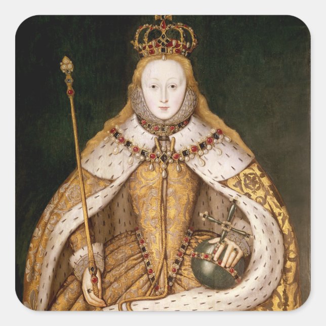 Königin Elizabeth I. in Coronation Robes Quadratischer Aufkleber (Vorderseite)
