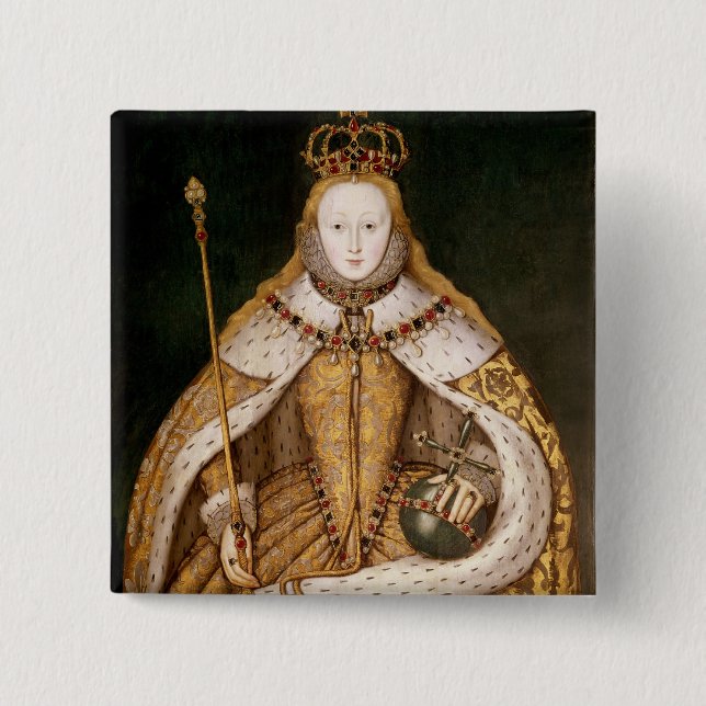 Königin Elizabeth I in den Krönungs-Roben Button (Vorderseite)