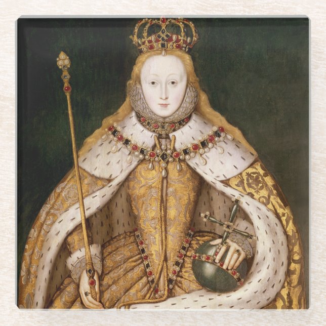 Königin Elizabeth I in den Krönungs-Roben Glasuntersetzer (Vorderseite)