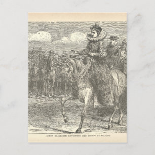 Königin Elizabeth I. in Tilbury Antique Gravur Postkarte