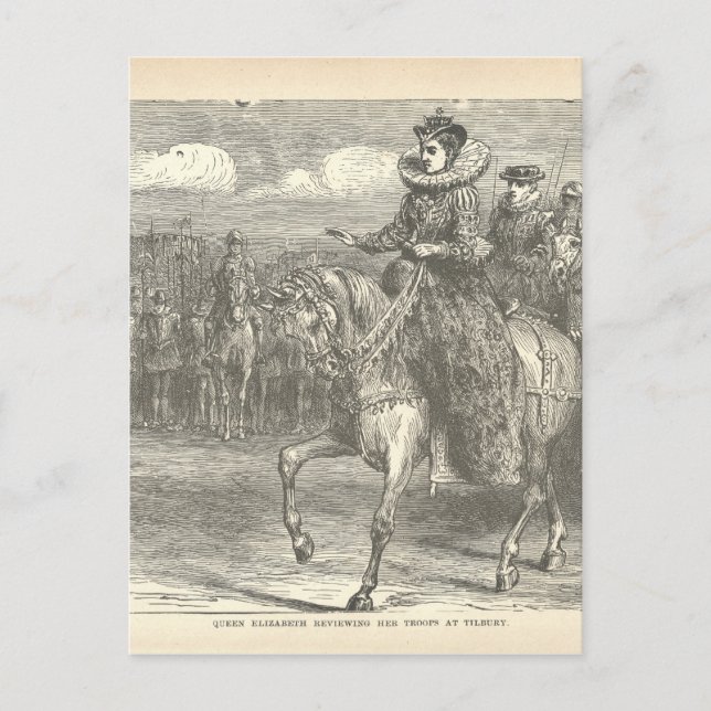 Königin Elizabeth I. in Tilbury Antique Gravur Postkarte (Vorderseite)