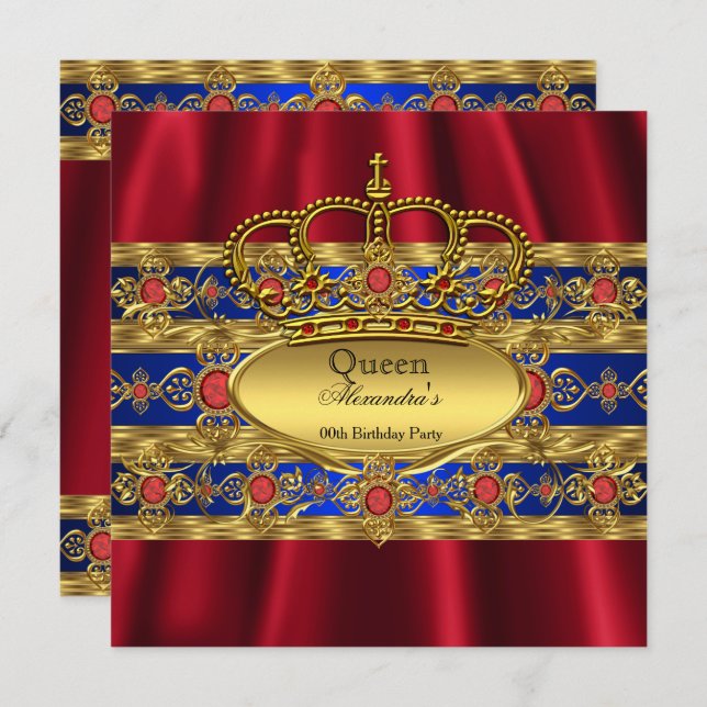 Königin King Prince Royal Blue Regal Red Crown Einladung (Vorne/Hinten)