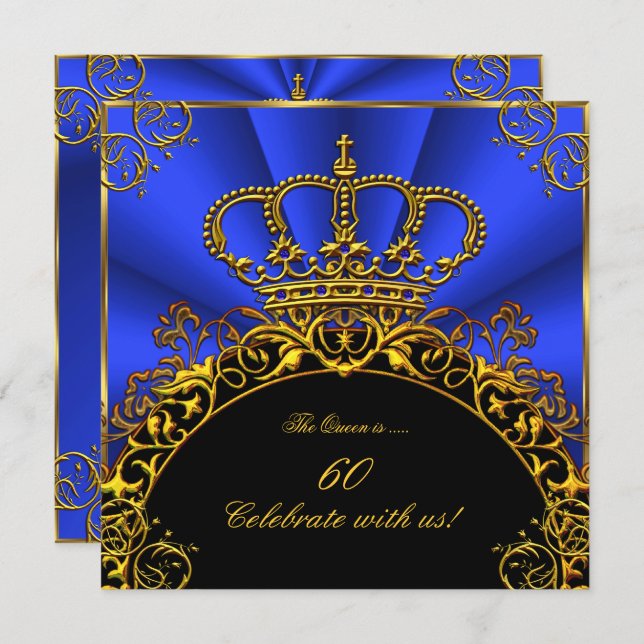 Königin King Regal Gold Royal Blue Birthday Party Einladung (Vorne/Hinten)