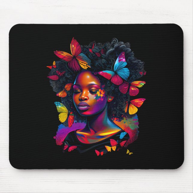 Königin Kunstmalerei Schmetterling Afro Niedlich  Mousepad (Vorne)