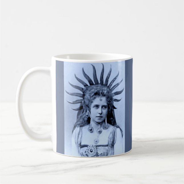 Königin Marie von Rumänien als Sun Queen - blau Kaffeetasse (Links)