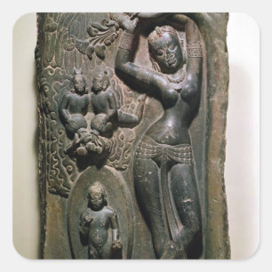 Königin Maya, die den künftigen Buddha zur Welt br Quadratischer Aufkleber