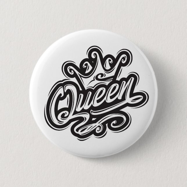 Königin mit Krone, Typografie-Design Button (Vorderseite)