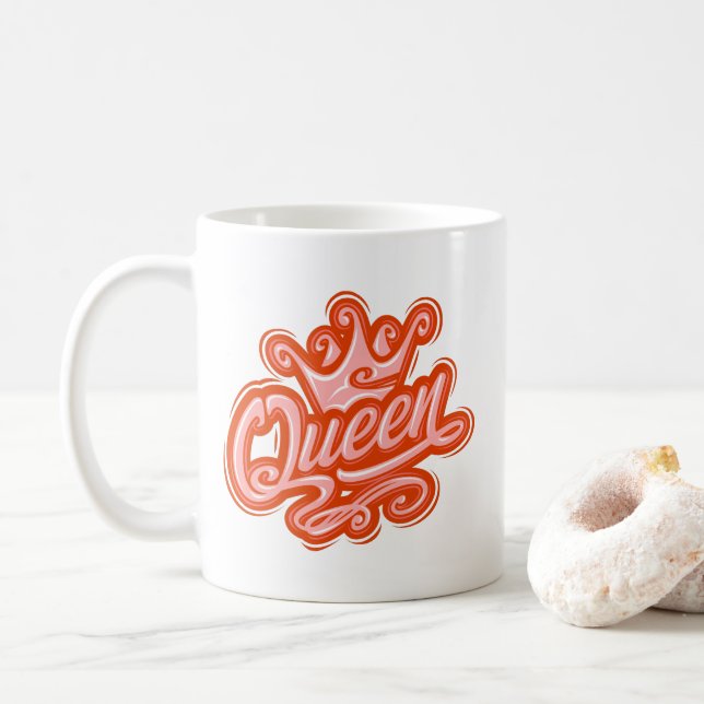 Königin mit Krone, Typografie-Design Kaffeetasse (Mit Donut)