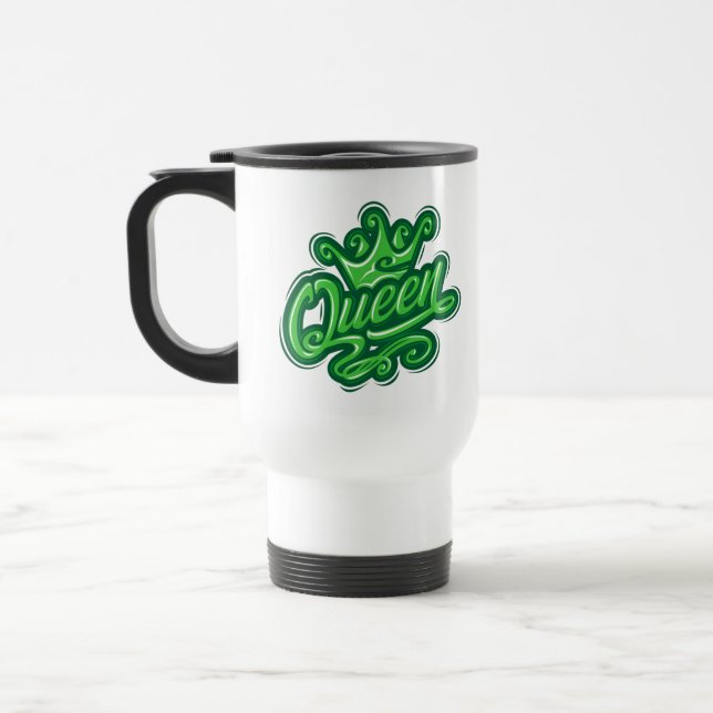 Königin mit Krone, Typografie-Design Reisebecher (Links)