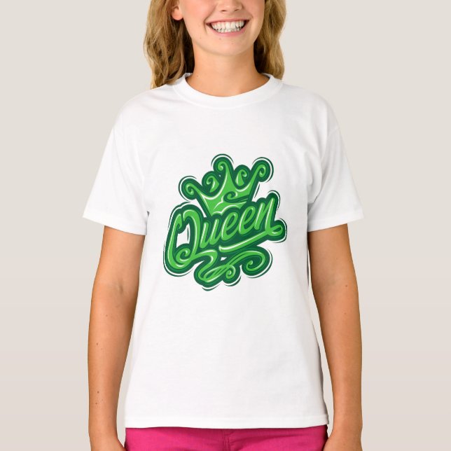 Königin mit Krone, Typografie-Design T-Shirt (Vorderseite)