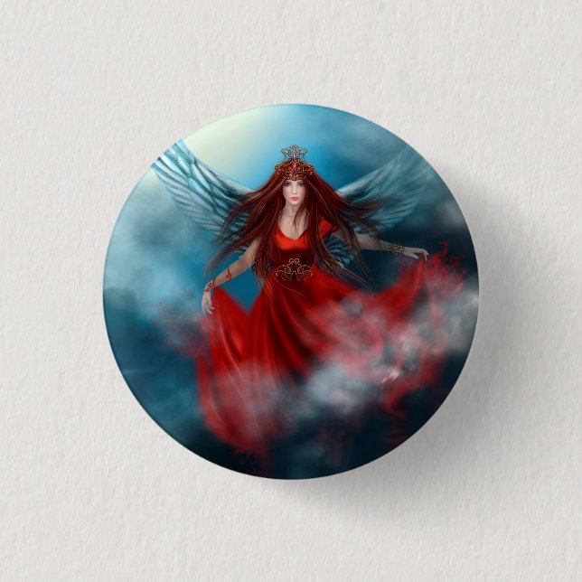 Königin mit roten Flügeln in Wolken Button (Vorderseite)