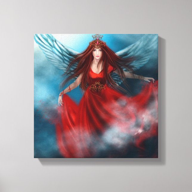 Königin mit roten Flügeln in Wolken Leinwanddruck (Vorderseite)