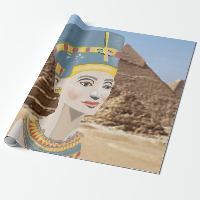 Königin Nefertiti gegen ägyptische Pyramiden Geschenkpapier (Ungerollt)