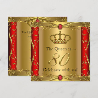Königin oder König Regal Red Gold 80. Geburtstagsp Einladung