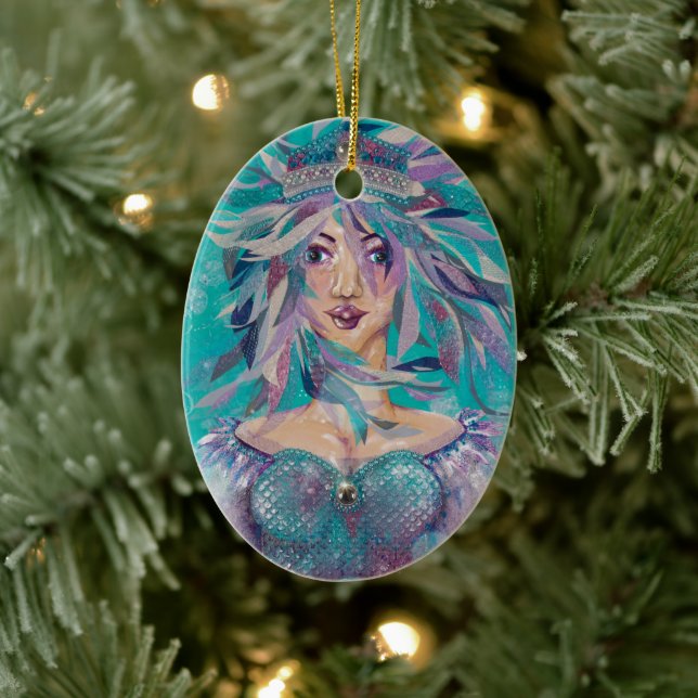 Königin Safine Blue Lila Mermaid Ocean Princess Keramik Ornament (Baum)