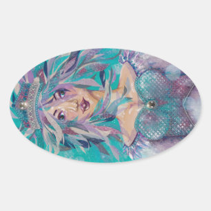 Königin Safine Blue Lila Mermaid Ocean Princess Ovaler Aufkleber
