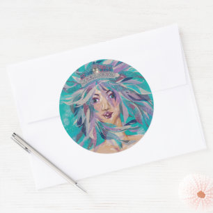 Königin Safine Blue Lila Mermaid Ocean Princess Runder Aufkleber