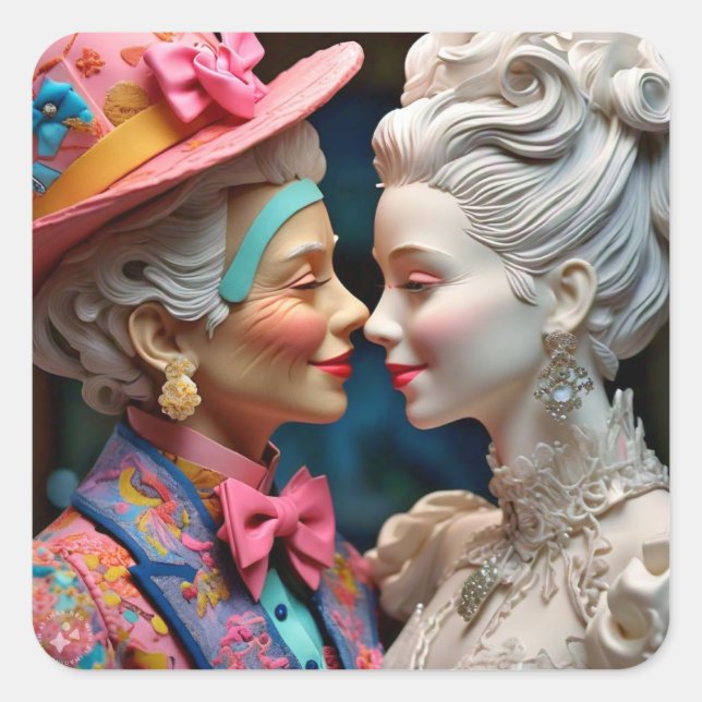 Königin und Prinzessin Quadratischer Aufkleber (Vorderseite)
