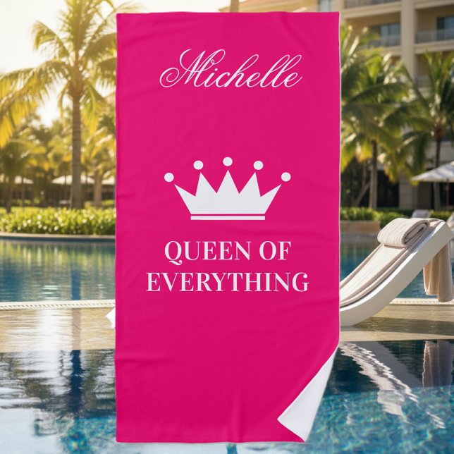 Königin von alles Prinzessinkronenheißes Neonrosa Strandtuch (queen of everything beach towel)