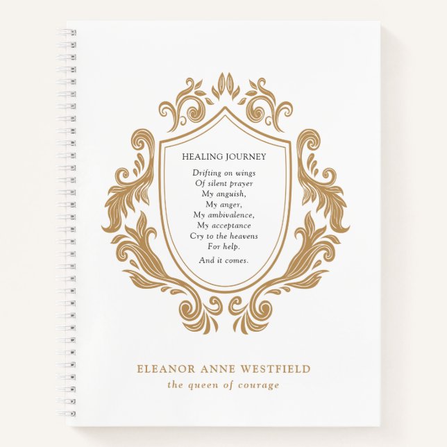 Königin von Courage Heilung Journey Gedicht Gold B Notizbuch (Vorderseite)