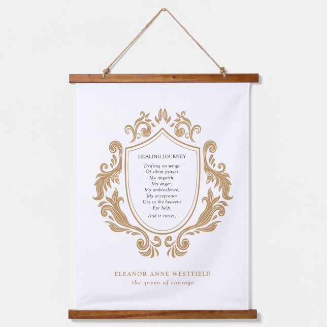 Königin von Courage Heilung Journey Gedicht Gold B Wandteppich Mit Holzrahmen (Vorderseite)
