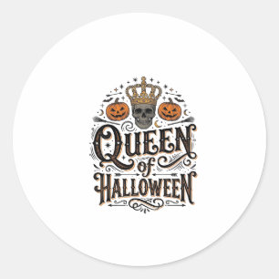 Königin von Halloween Vintage Schädel Kürbis Shirt Runder Aufkleber