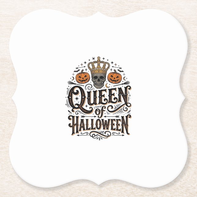 Königin von Halloween Vintage Schädel Kürbis Shirt Untersetzer (Vorderseite)