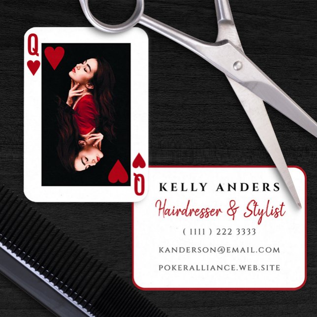 Königin von Hearts Moderner Friseur für weibliches Visitenkarte (Queen of Hearts Modern Feminine Photo Hairdresser Business Card)